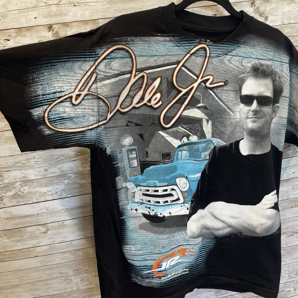 Dale Earnhardt Jr. Nation Mens M Shirt Graphic All Over Print Black Double Sided
